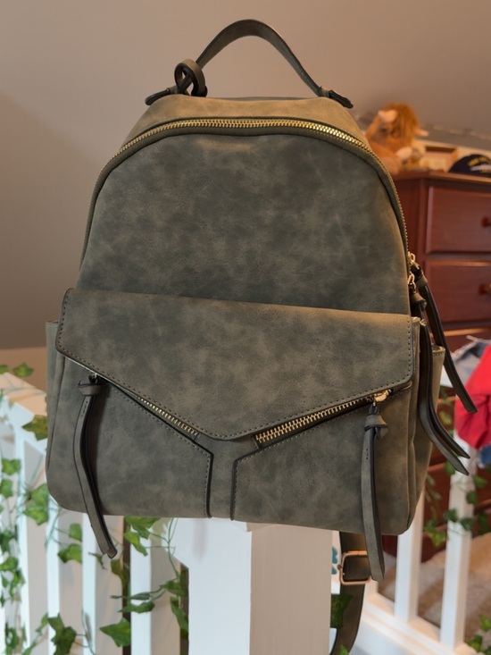 Massini Handbags - Massini Olive Green Faux Suede/Leather Mini Backpack Purse
